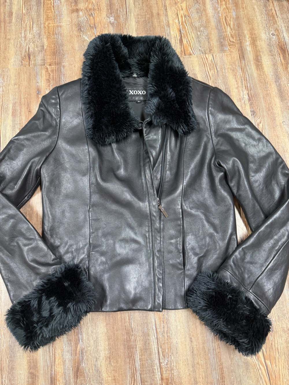 Vintage Y2K XOXO Black jacket with faux fur trim, size M